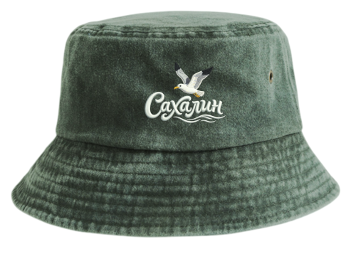 Панама взрослая с печатью САХАЛИН ЧАЙКА ЛЕТИТ (Темно-зеленый, 54-60)