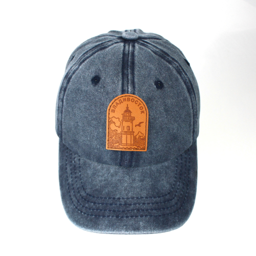 Бейсболка детская с кожаным шильдом Владивосток Маяк (Темно-синий, 50-54)