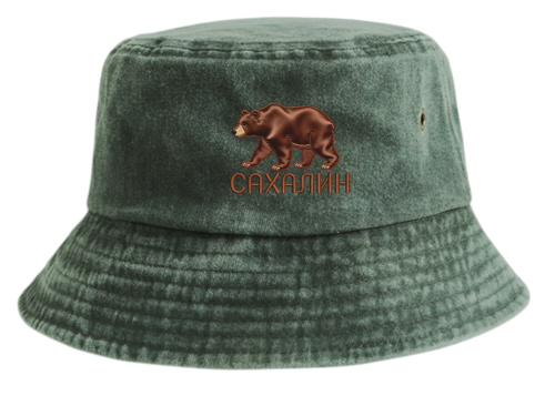 Панама взрослая с печатью САХАЛИН МЕДВЕДЬ АТЛАС (Темно-зеленый, 54-60)