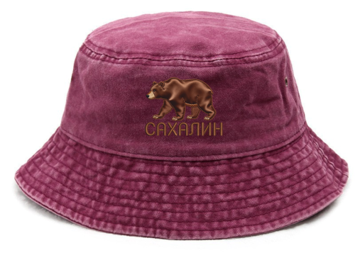 Панама взрослая с печатью САХАЛИН МЕДВЕДЬ АТЛАС (Бордовый, 54-60)