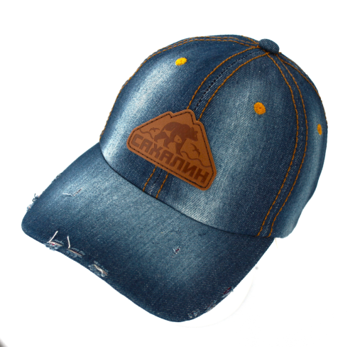 Бейсболка с кожаным шильдом Сахалин (Темный джинс, 54-60)