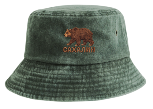 Панама взрослая с печатью САХАЛИН МЕДВЕДЬ (Темно-зеленый, 54-60)
